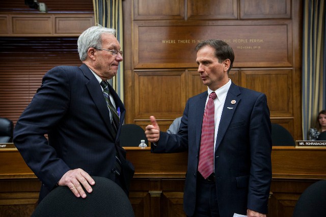 Allard, Wayne - sm AMA Vice President for Government Relations Wayne Allard (right) prior to testifying before the House subcommittee. (Courtesy AMA)