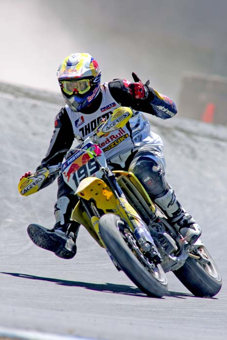 Pastrana-lg Travis Pastrana surprised everyone when he showed up to race the 2006 AMA Supermoto Championship round at Miller Motorsports Park. (Brian J. Nelson photo)