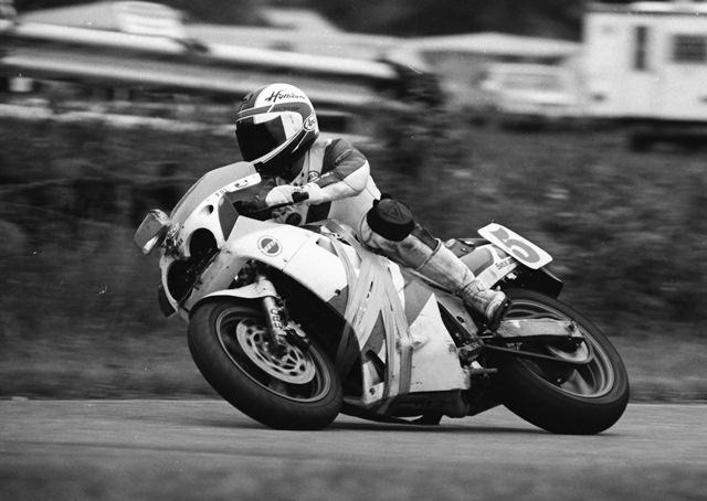 This photo of Scott Russell racing the battered Solmax Racing Yamaha is symbolic of just how worn out a motorcycle was after racing in the brutal 24 Hours of Nelson Ledges. The aging circuit was tough on motorcycles and riders. I had one team manager tell me that after Nelson you pretty much had to start over with a new bike at the next race. (Larry Lawrence photo)
