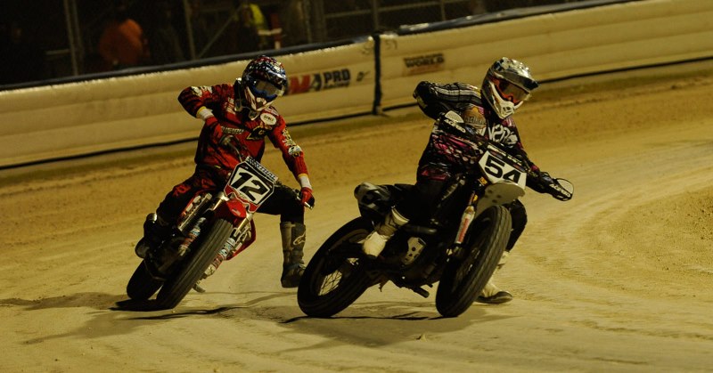 It was an uncharacteristically cold night under the lights at DAYTONA Flat Track for the AMA Pro Flat Track presented by J&P Cycles season opener. Fans witnessed Mikey Rush (Machete Energy/Honda CRF450R) capture the Grand National checkered flag in what proved to be an impressive showdown between several prominent riders. (Courtesy AMA Pro Racing)