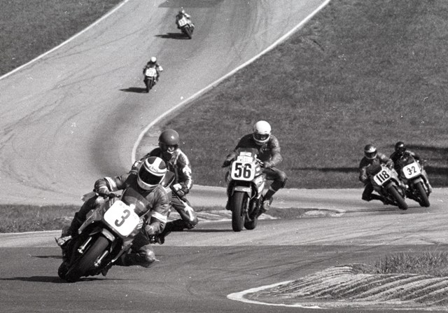 Bart Peterson was the top Yamaha club racing money winner in 1985, earning nearly $20,000 on his FZ750 and FJ600. Here Peterson leads Ed Key, who was the second leading winner of Yamaha bucks. Right behind Peterson and Key is Brian Berney. This was at the 1985 WERA Grand National Finals. (Larry Lawrence photo)