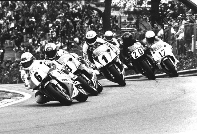 John Reynolds leads Rob McElnea (8), Terry Rymer (1), Ron Haslam (20) and Ray Stringer (17) in the 1991 Transatlantic Match Races at Brands Hatch. (Larry Lawrence photo)