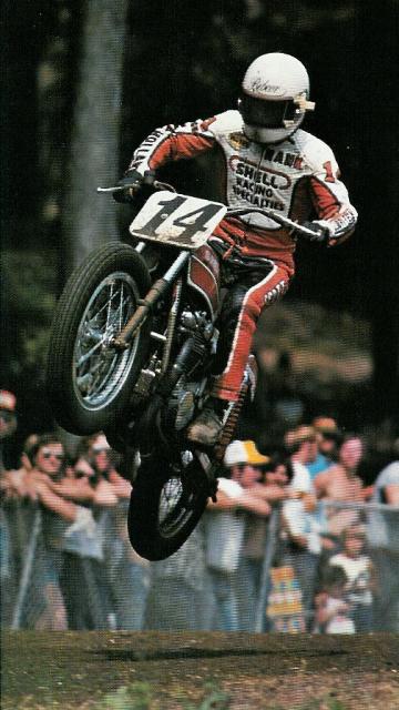 Hank Scott jumps his Shell Thuet-prepared Yamaha over the jump at the Peoria TT in 1976. (AMA Media Kit photo)