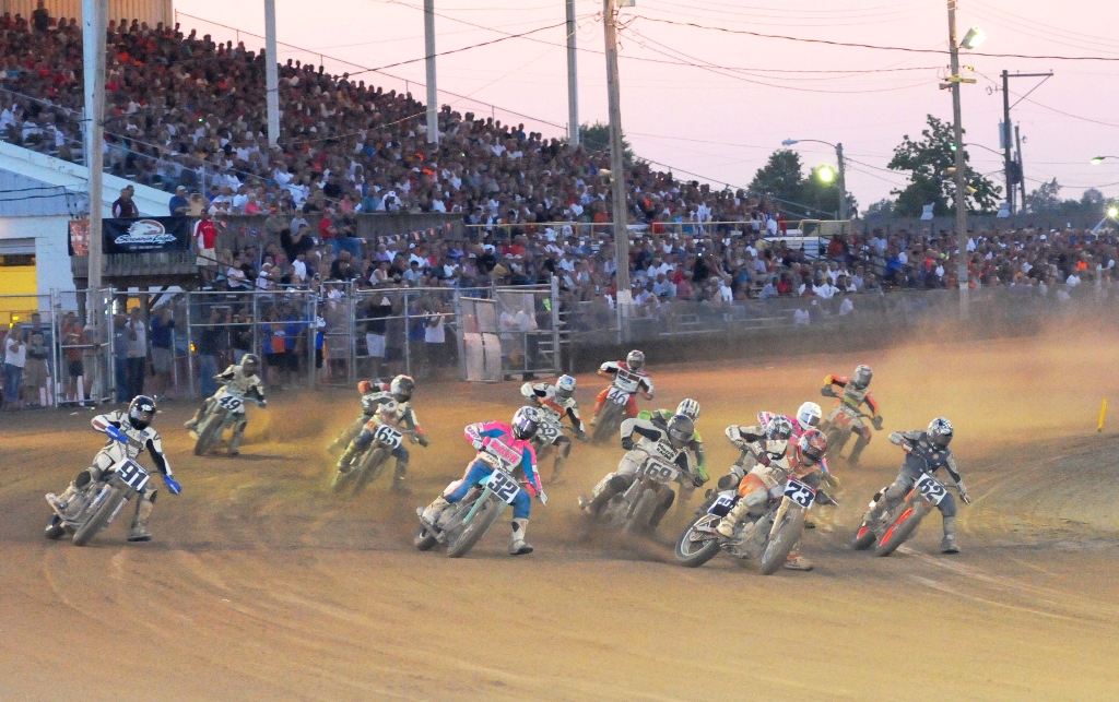 Doug Lawrence (No. 73) leading the pack into turn one during Semi 1 at the Lima Half-Mile in 2012. (Larry Lawrence photo)