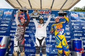 450 Class Podium: (left) Trey Canard, James Stewart, (right) Ryan Dungey Courtesy: Simon Cudby