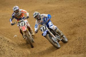 Eli Tomac (17) swept the 250 Class with 1-1 finishes, while Millville native Jeremy Martin (77) had an impressive second place finish in Moto 1 Courtesy: Simon Cudby