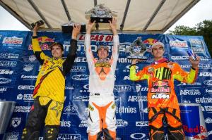 250 Class Podium: (left) Jason Anderson, Eli Tomac, (right) Marvin Musquin Courtesy: Simon Cudby