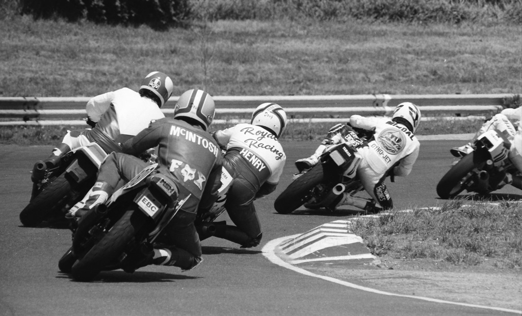 Royale Racing had two entries in the WERA/EBC Brakes National Endurance race at Gateway International in April of 1989 and they happened to be racing together when this photo was taken. You can see Doug Henry on the Royale Racing Yamaha FZR600 just entering the apex of the turn. Behind him is Royale II’s Doug McIntosh on a Suzuki Katana 600. It was a good day for both teams. (Larry Lawrence photo)