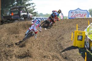 Eli Tomac (17) and Ken Roczen (94) produced an exciting battle for the Moto 2 win Courtesy: Simon Cudby