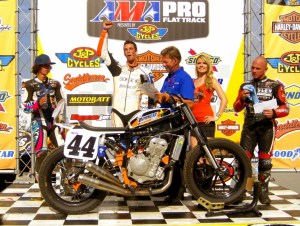 Springfield Mile II podium with JD Beach and Bryan Smith 9/1/13. (Photos by Mike Stuhler/Stu's Shots)