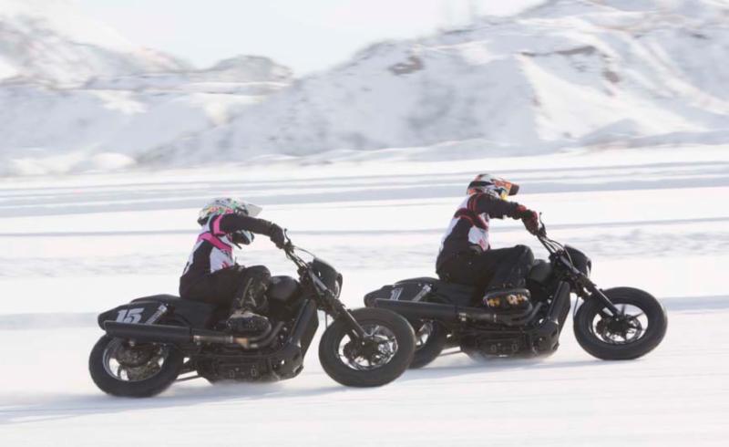 Nichole Mees and Brad Baker stretching it out on the ice at X-Games.