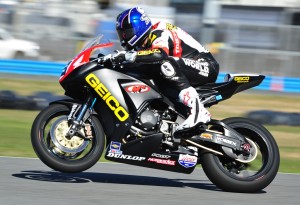 GEICO Motorcycle Racing's Chris Ulrich enjoyed a particularly promising day to start his '14 campaign. Showing excellent form aboard his Superbike-spec Honda CBR1000RR, Ulrich ranked inside the top ten in both practice and provisional qualifying. (Larry Lawrence photo)