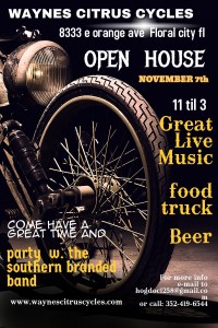 Wayne’s Citrus Cycles in Floral City, has invited all of his friends, customer, and anyone who is interested in motorcycles to drop in for an open house on November 7, 2015.