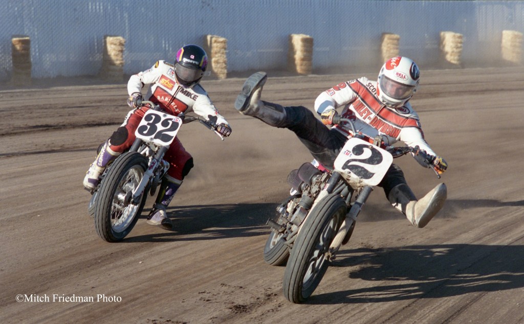 Perhaps bored by all the winning he was doing, Scott Parker attempt to interject a new cornering style into dirt track racing in the mid-‘90s, but the ‘Parker Pick-Up”, as he liked to call it, fell flat. (Mitch Friedman photo)