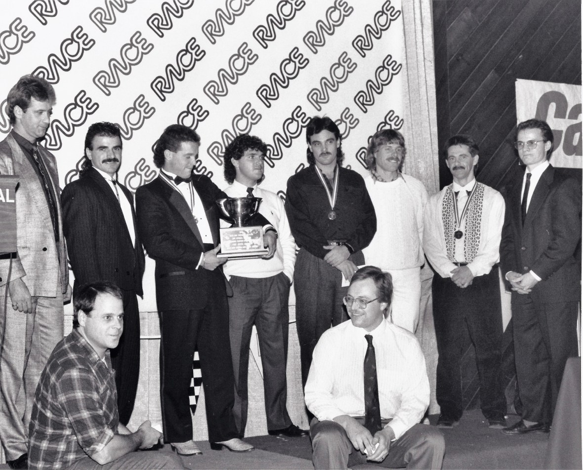 1989 Nat RACE Banquet top SBKers with Labrosse far right by Fra